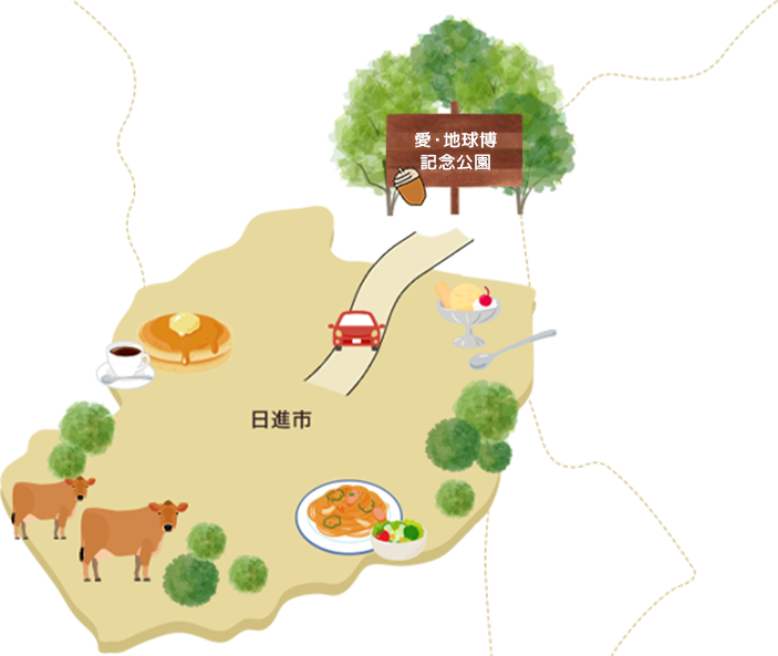 日進市とジブリパークのイラストマップ